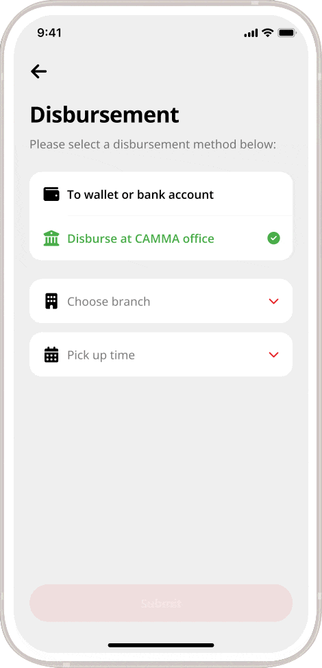 How to receive loan on CAMMA Mobile